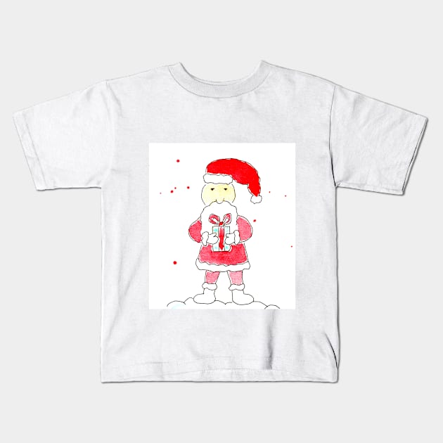 Santa Claus with a gift. Watercolor illustration on a winter theme, congratulations Kids T-Shirt by grafinya